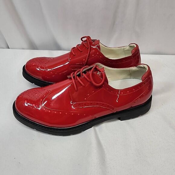 Threston Mens 12 Red Fashion Golf Shoes Outdoor Leather Formal Spiked Golfing main image 5